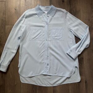 Burberry Light Blue Button-Up Shirt with Lace Collar